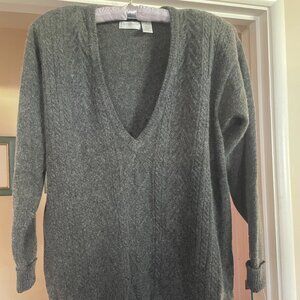 VINTAGE Liz Claiborne NWT Cable Crazy Lambswool Gray Sweater, Skirt & Scarf Set